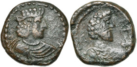 ROYAUME DE CHARACENE, Attambelos VIII, AE tétradrachme. D/ B. diad., dr. à d. R/ B. dr. à d., les cheveux bouclés, avec une courte barbe. A g. monogra...