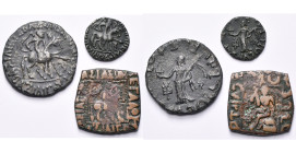 ROYAUME INDO-SCYTHE, Azilisès (57-35), lot de 3 p.: tétradrachme, R/ La déesse de la cité; drachme, R/ La déesse de la cité (rare); trichalque, R/ Hér...