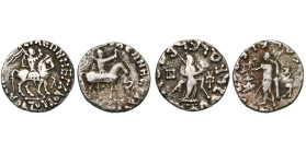 ROYAUME INDO-SCYTHE, Azès (-57-5), lot de 2 drachmes: R/ Athéna ten. une lance et un torque (TB), Zeus nicéphore (B à TB). Senior, Indo-Scythian, 98.1...