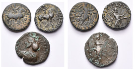 ROYAUME INDO-PARTHE, lot de 3 tétradrachmes: Gondopharès-Sasès, Le roi chevauchant/Zeus (2, monogrammes différents sous le cheval); Sarpedonès, B. à g...