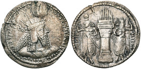 ROYAUME SASSANIDE, Bahram Ier (273-276), AR drahm. D/ B. cour. à d. R/ Autel du feu entre le roi à g. et un prêtre à d. Göbl I/1, 41; Mitch., ACW, 835...