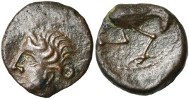 GAULE CELTIQUE, Arverni, AE bronze, 1er s. av. J.-C. Type à l'échassier. D/ T. à g. R/ Echassier à g. Devant, légende IIPOS. CMC 1, 443; DT 3565. 1,94...