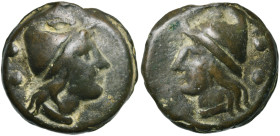 Emission anonyme, AE sextans, 275-270 av. J.-C., Rome. D/ T. d'un Dioscure à d. Derrière, deux globules. R/ T. du second Dioscure à g. Derrière, deux ...