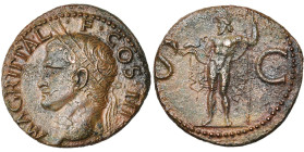 AGRIPPA, beau-fils d'Auguste, AE as, 37-41, Rome. Frappé sous Caligula. D/ M AGRIPPA L-F COS III T. à g., coiffée de la couronne rostrale. R/ S-C Nept...