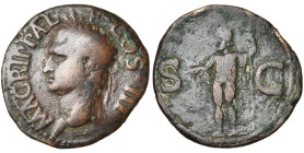 AGRIPPA, beau-fils d'Auguste, AE as, 37-41, Rome. Frappé sous Caligula. D/ M AGRIPPA L-F COS III T. à g., coiffée de la couronne rostrale. R/ S-C Nept...