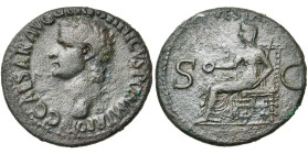 GERMANICUS (†19), père de Caligula, AE as, 37-38, Rome. Frappé sous Caligula. D/ C CAESAR AVG GERMANICVS PONT M TR POT T. nue à g. R/ VESTA/ S-C Vesta...