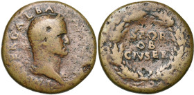 GALBA (68-69), AE sesterce, juin-août 68, Rome. D/ IMP SER GALBA - AVG TR P T. l. à d. R/ SPQR/ OB/ CIV SER dans une couronne de chêne. BMC 328, 117; ...