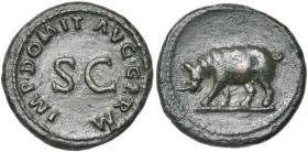 DOMITIEN Auguste (81-96), AE quadrans, s.d. (84-85), Rome. D/ IMP DOMIT AVG GERM Au centre, S·C. R/ Rhinocéros à g. BMC 411, 498; RIC 250. 3,03 g. Cha...