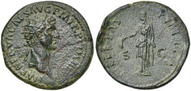 NERVA (96-98), AE dupondius, 97, Rome. D/ IMP NERVA CAES AVG PM TR P COS III PP T. r. à d. R/ LIBERTAS PVBLICA/ S-C Libertas deb. à g., ten. un pileus...