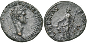 NERVA (96-98), AE as, 97, Rome. D/ IMP NERVA CAES AVG PM TR P II COS III PP T. l. à d. R/ LIBERTAS PVBLICA/ S-C Libertas deb. à g., ten. un pileus et ...