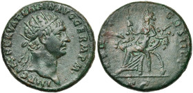 TRAJAN (98-117), AE dupondius, 98-99, Rome. D/ IMP CAES NERVA TRAIAN AVG GERM P M T. r. à d. R/ TR POT - COS II PP/ SC Abundantia ten. un sceptre, ass...