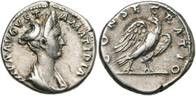 MATIDIA (†119), nièce de Trajan et mère de Sabine, AR denier, 119-120 (?), Rome. D/ DIVA AVGVSTA - MATIDIA· B. diad., dr. à d. R/ CONSECRATIO Aigle de...