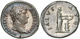 HADRIEN (117-138), AR denier, 132-134, Rome. D/ HADRIANVS AVG COS III P P T. à d. R/ SALVS AVG Salus deb. à d., nourrissant avec une patère un serpent...