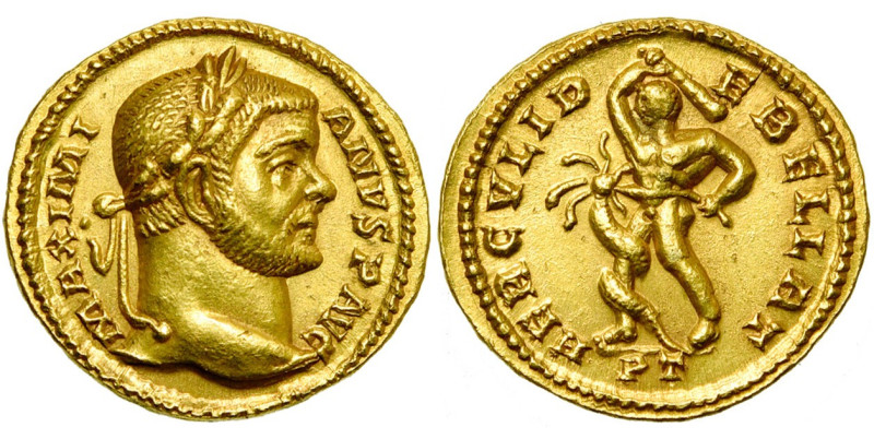 MAXIMIEN HERCULE (286-305), AV aureus, 293-294, Trèves. D/ MAXIMI-ANVS P AVG T. ...