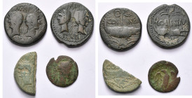 AUGUSTE (-27-14), lot de 4 bronzes: as de Nîmes, R/ COL NIM (3, dont 1 coupé et contremarqué); semis de Lyon, R/ Aigle.

très bien conservé à Très B...