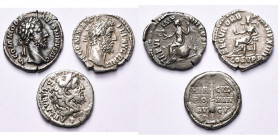 COMMODE Auguste (177-192), lot de 3 deniers: R/ Roma assise à g. sur un bouclier (fourré), Securitas assise à g.; T. de l'empereur coiffé de la dépoui...