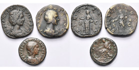 JULIA MAESA (†225), lot de 3 bronzes: sesterce, R/ Pietas, Felicitas; Julia Soaemias, as, R/ Cybèle.

Beau