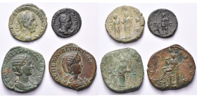 TRAJAN DECE (249-251), lot de 4 bronzes: as, R/ Les deux Pannonies; semis, R/ Mars; Herennia Etruscilla, sesterce, R/ Fecunditas, Pudicitia.

Beau à...