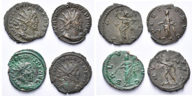 VICTORIN (268-270), lot de 4 antoniniens: R/ Pax, Pietas, Salus (patine verte), Sol.

Très Beau à Superbe