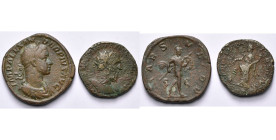 lot de 2 bronzes: Macrin, dupondius, R/ Providentia (B); Sévère Alexandre, sesterce, R/ Mars (pr. TB).