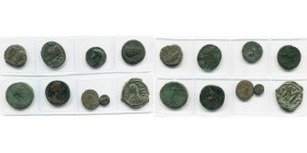 lot de 9 bronzes: Auguste, as, R/ Crocodile; divinisé, as, R/ Autel; Néron, as, R/ Victoire; Trajan, dupondius, R/ Abundantia; Marc Aurèle, sesterce, ...