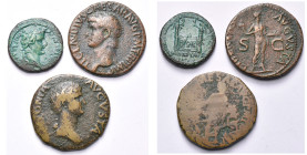 lot de 3 bronzes: Tibère, semis, R/ Autel de Lyon; Claude, as, R/ Libertas; Antonia, dupondius, R/ L'empereur voilé (marque de collectionneur).

Bea...
