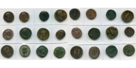 lot de 12 bronzes: Galba, as, R/ Libertas; Hadrien, as, R/ Honos; Aelius César, as, R/ Spes; Antonin le Pieux, sesterce, R/ L'empereur sacrifiant; Mar...