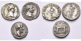 lot de 3 deniers: Domitien Auguste, R/ Minerve; Trajan, R/ Fortuna; Antonin le Pieux divinisé, R/ Autel.

Très Beau et Très Beau à Superbe
