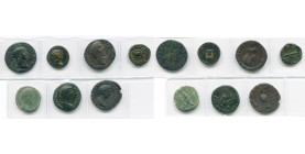 lot de 7 bronzes: Trajan, as, R/ Victoire volant à g.; Hadrien, semis, R/ Lyre; Antonin le Pieux, dupondius, R/ B. dr. de Marc Aurèle à g.; quadrans, ...