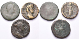 lot de 3 sesterces: Hadrien, R/ Libertas (?); Aelius César, R/ Pannonia; Sabine, R/ Vesta.

très bien conservé à Beau
