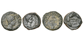 ESPAGNE, CAESARAUGUSTA, Auguste (-27-14), lot de 2 p.: quadrans, au nom de M. Porcius et Cn. Fadius, 8-1 av. J.-C., R/ Inscription dans une couronne, ...