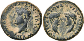 ESPAGNE, ROMULA, (Séville), Tibère (14-37), AE as. D/ PERM DIVI AVG COL ROM T. l. de Tibère à g. R/ GERMANICVS CAESAR DRVSVS CAESAR T. de Germanicus e...
