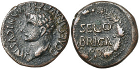 ESPAGNE, SEGOBRIGA, (Cabeza del Griego), Caligula (37-41), AE semis. D/ T. l. à g. R/ SEGO/BRIGA dans une couronne de chêne. RPC 476; Alvarez Burgos 1...