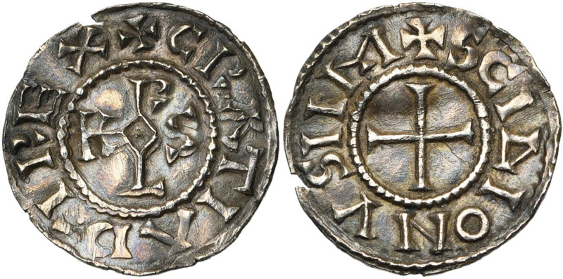 CAROLINGIENS, Charles le Chauve (840-877), AR denier, 864-877, Saint-Denis. D/ +...