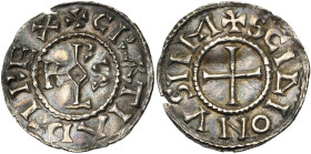CAROLINGIENS, Charles le Chauve (840-877), AR denier, 864-877, Saint-Denis. D/ + CRΛTIΛ D-I REX Monogramme carolin. R/ + SCI ΔIONVSII M Croix. M.G. 84...