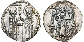 ITALIE, VENISE, Pietro Gradenigo (1289-1311), AR grosso. D/ Saint Marc remettant une bannière au doge. R/ Le Christ trônant de f. Pap. 144, 2; Paolucc...