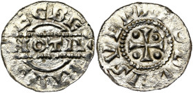 NEDERLAND, FRIESLAND, Graafschap, Egbert I (1038/1039-ca. 1050), AR denarius, Bolsward. Vz/ NOTΛ tussen twee lijnen, daarboven en -onder ECBE-RTVS. Kz...