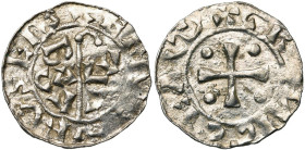 NEDERLAND, GRONINGEN, Bernulphus, bisschop van Utrecht (1046-1054), AR denarius. Vz/ Staf met legende BACVLVS in het veld. Kz/ Kruis met vier punten i...