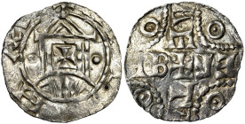 NEDERLAND, HOLLAND, Graafschap, Dirk IV (1039-1049), AR denarius, Rijnsburg. Naar Dortmunds, Keuls en Andernachs voorbeeld. Vz/ [ ]HM[ ] Gestileerd ke...