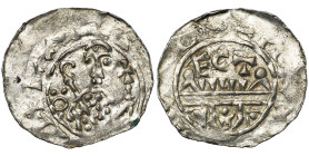 NEDERLAND, UTRECHT, Bisdom, Willem van Pont (1054-1076), AR denarius. Vz/ Bisschop met kruisscepter en kromstaf v.v. Links drie punten rond een ringet...