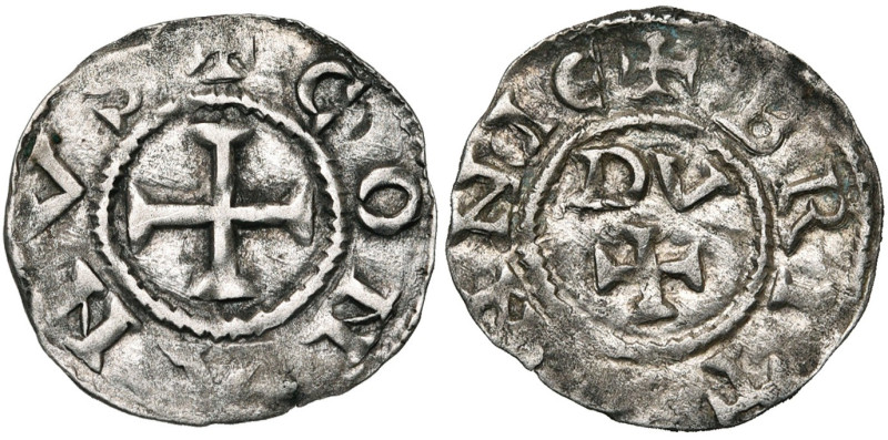 FRANCE, BRETAGNE, Duché, Conan IV (1158-1169), AR denier. D/ + CONANVS Croix pat...