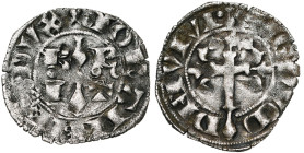 FRANCE, BRETAGNE, Duché, Jean III (1312-1341), billon double denier, à partir de 1337. D/ + IOHANNES DVX Deux mouchetures dans le champ, accostées de ...