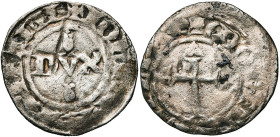 FRANCE, BRETAGNE, Duché, Jean IV (1345-1399), AR sixième de gros (double denier), Rennes. D/ + IOHANNES BRITANIE DVX entre deux mouchetures. R/ + MONE...