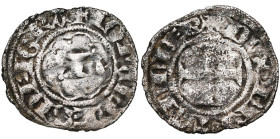 FRANCE, BRETAGNE, Duché, Jean IV (1345-1399), AR denier, vers 1365-1385, Rennes. D/ + IOHANNES DEI GRA Dans un polylobe, lettre I entre deux mouchetur...