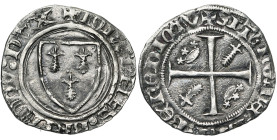 FRANCE, BRETAGNE, Duché, Jean IV (1345-1399), AR blanc guénar, à partir de 1385. Imitation du type royal de Charles VI. D/ Ecu à trois mouchetures. R/...