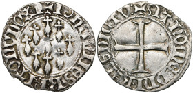 FRANCE, BRETAGNE, Duché, Jean V (1399-1442), AR blanc, avant 1411, Jugon (?). D/ Neuf mouchetures dans le champ. R/ Croix pattée. Jézéquel 281 (Jean I...