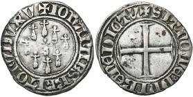 FRANCE, BRETAGNE, Duché, Jean V (1399-1442), AR blanc, avant 1411, Vannes. D/ Neuf mouchetures dans le champ. V en fin de légende. R/ Croix pattée. Jé...