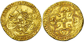 FRANCE, BRETAGNE, Duché, François Ier (1442-1450) ou François II (1458-1488), AV florin d'or (écu d'or au chevalier), s.d., Rennes. D/ + FRANCISCVS DE...