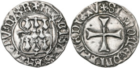 FRANCE, BRETAGNE, Duché, François Ier (1442-1450) ou François II (1458-1488), AR blanc à la targe, Rennes. D/ Targe échancrée, chargée de huit mouchet...