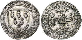 FRANCE, BRETAGNE, Duché, François II (1458-1488), AR gros à l'écu, Rennes. D/ Ecu à six mouchetures. R, moucheture et annelet en fin de légende. R/ Cr...